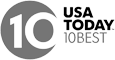 The image shows the USA TODAY 10Best logo, featuring a stylized number 10 and the words "USA TODAY 10Best" in bold, uppercase letters.