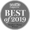 A circular badge from Seattle Magazine reads "Best of 2019 Readers' Choice Winner."